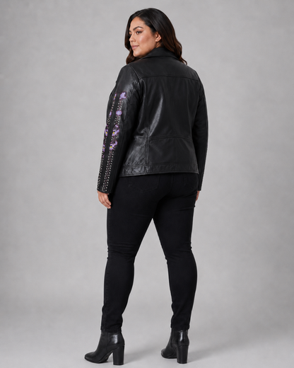 Women’s Floral Embroidered Leather Biker Jacket