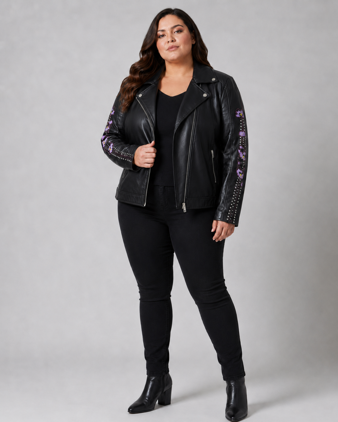 Women’s Floral Embroidered Leather Biker Jacket