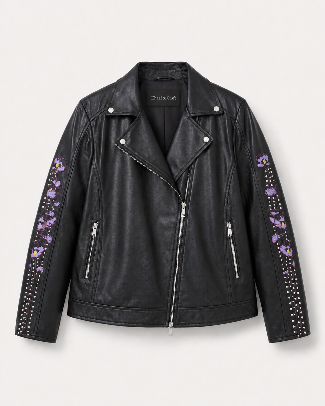 Women’s Floral Embroidered Leather Biker Jacket