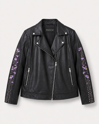 Women’s Floral Embroidered Leather Biker Jacket