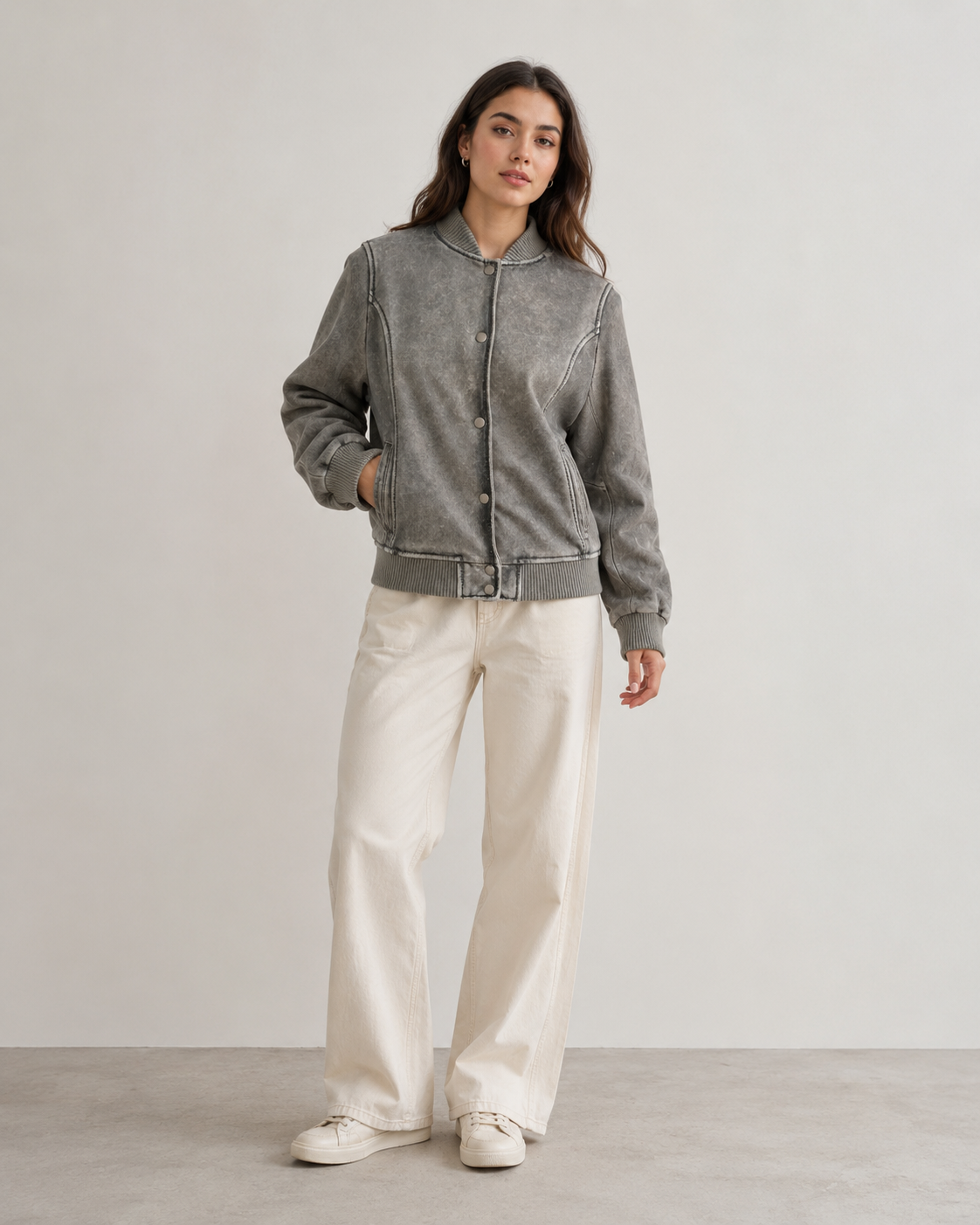 Women’s Washed Leather Bomber Jacket