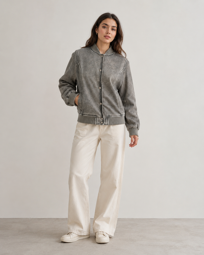 Women’s Washed Leather Bomber Jacket
