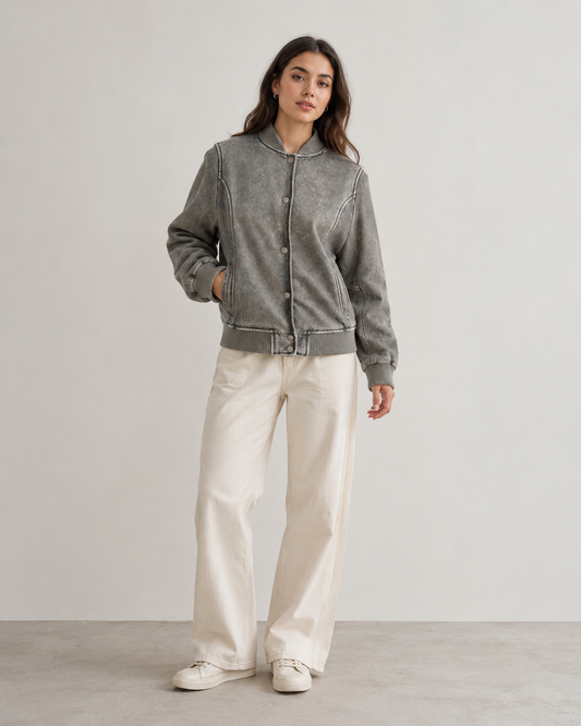 Women’s Washed Leather Bomber Jacket