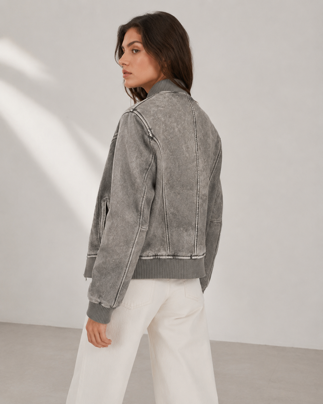 Women’s Washed Leather Bomber Jacket