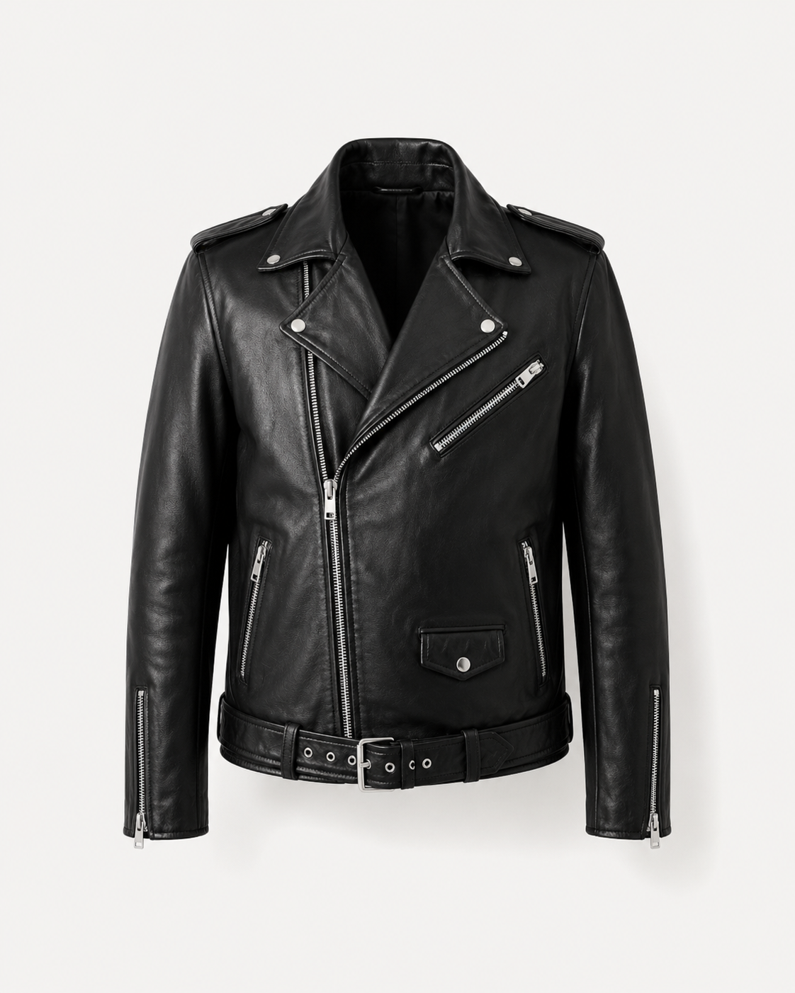 Men’s Sheep Nappa Leather Biker Jacket with Belt