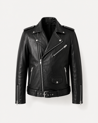 Men’s Sheep Nappa Leather Biker Jacket with Belt