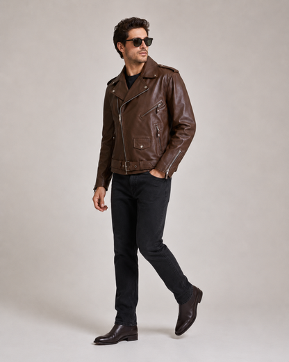 Men’s Buffalo Leather Biker Jacket with Belt