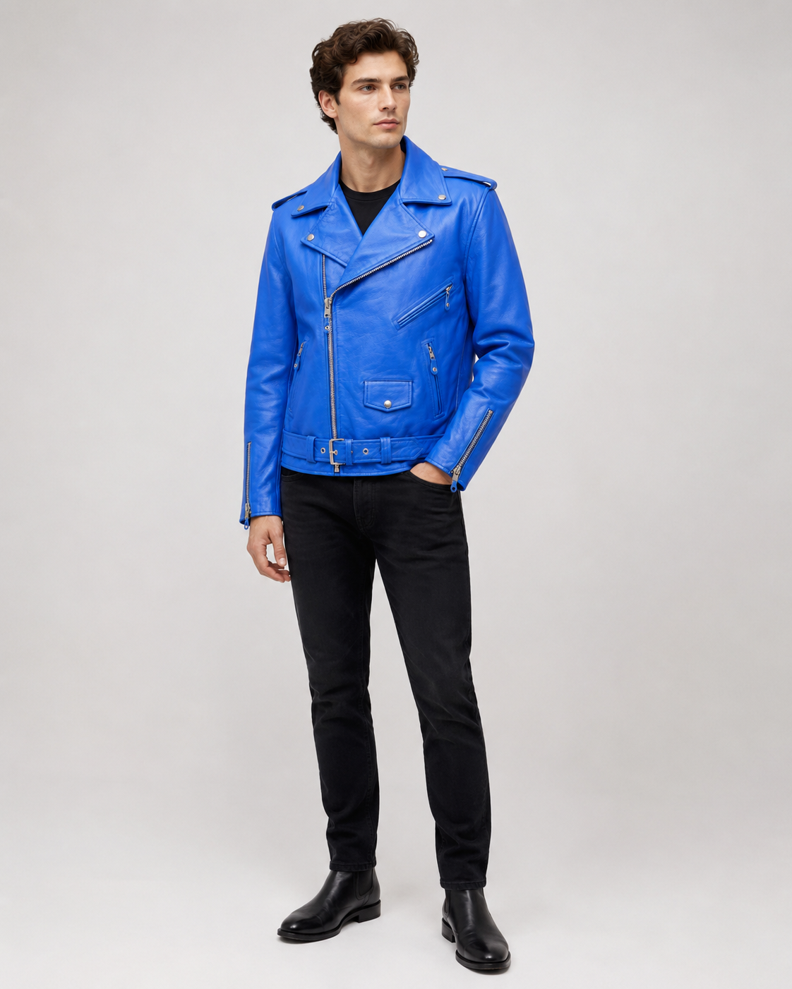 Men’s Buffalo Leather Biker Jacket with Belt