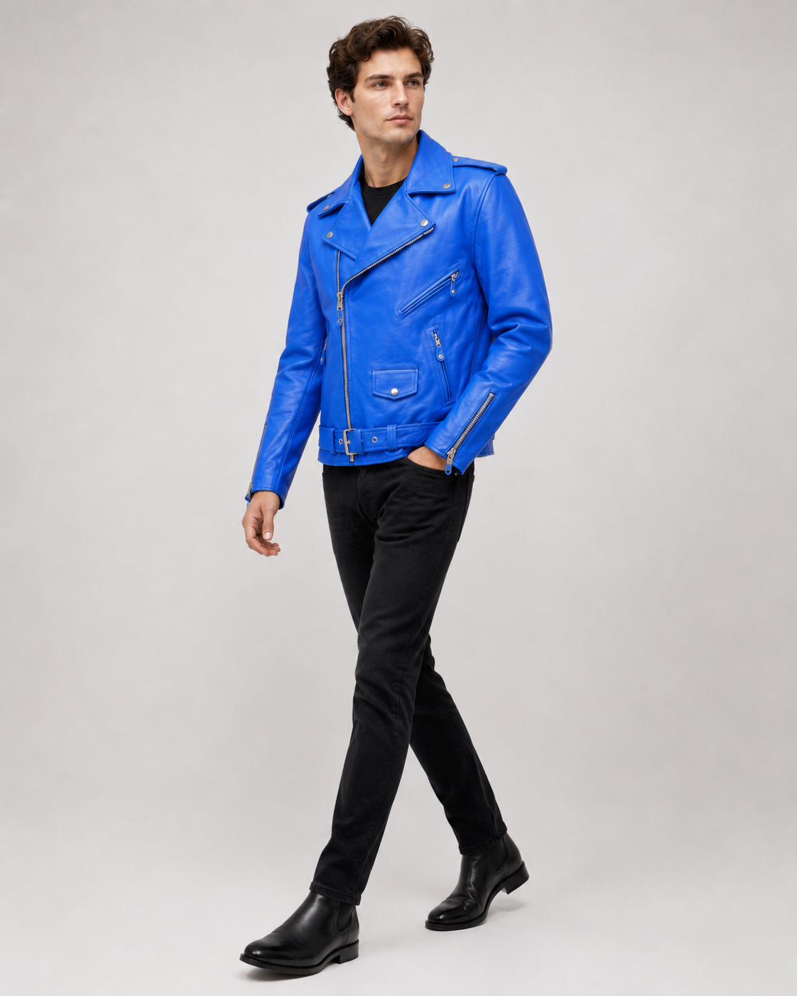 Men’s Buffalo Leather Biker Jacket with Belt