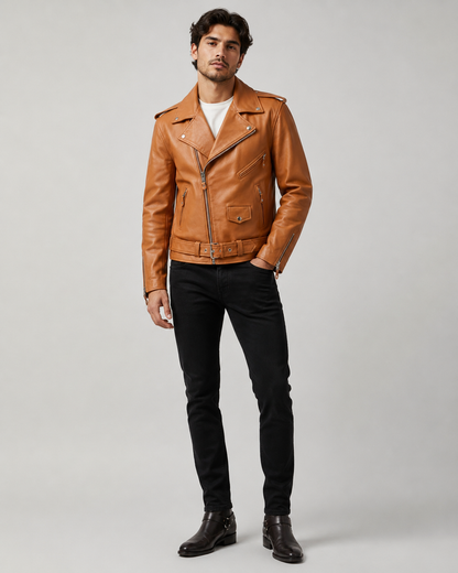 Men’s Buffalo Leather Biker Jacket with Belt