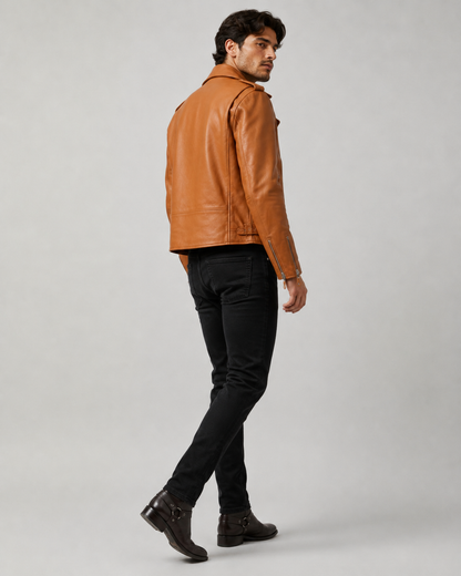 Men’s Buffalo Leather Biker Jacket with Belt