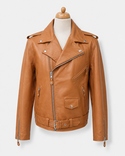 Men’s Buffalo Leather Biker Jacket with Belt