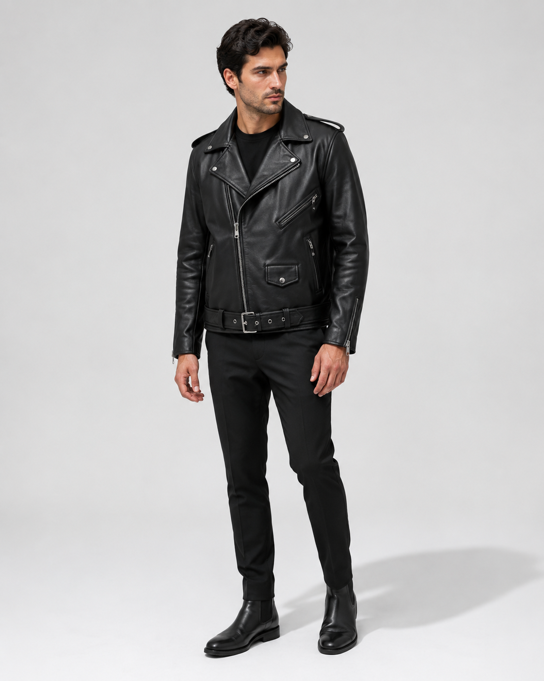 Men’s Buffalo Leather Biker Jacket with Belt
