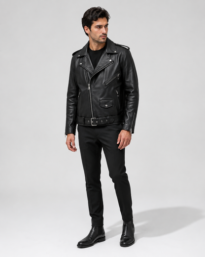 Men’s Buffalo Leather Biker Jacket with Belt