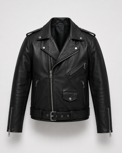 Men’s Buffalo Leather Biker Jacket with Belt