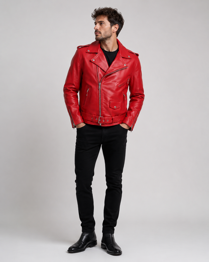 Men’s Buffalo Leather Biker Jacket with Belt