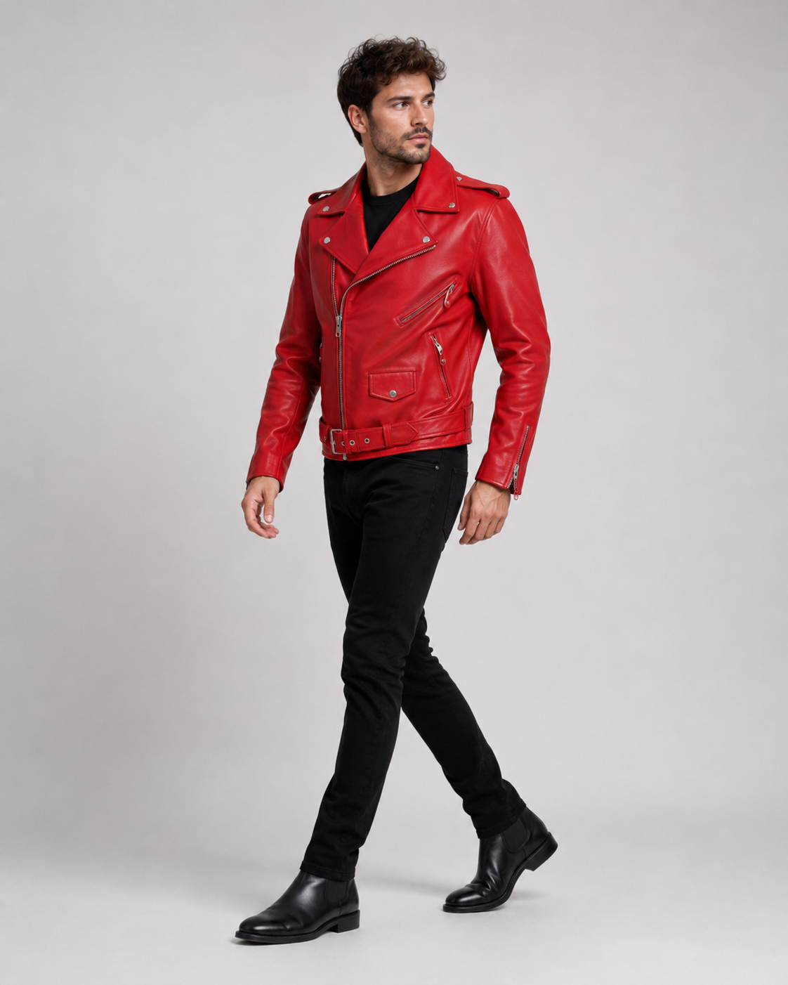 Men’s Buffalo Leather Biker Jacket with Belt