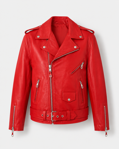 Men’s Buffalo Leather Biker Jacket with Belt