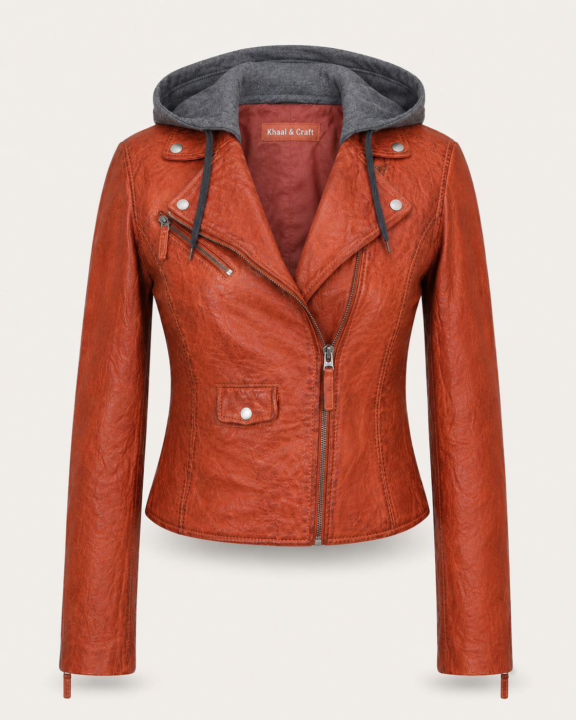 Women’s Hooded Leather Biker Jacket