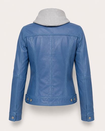 Women’s Hooded Leather Trucker Jacket