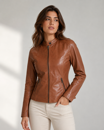 Women’s Slim-Fit Leather Cafe Racer Jacket
