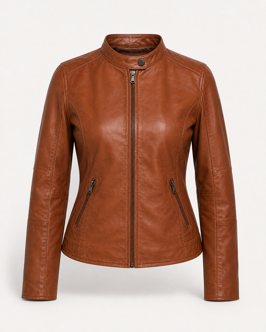 Women’s Slim-Fit Leather Cafe Racer Jacket