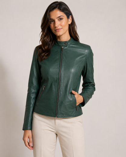 Women’s Slim-Fit Leather Cafe Racer Jacket