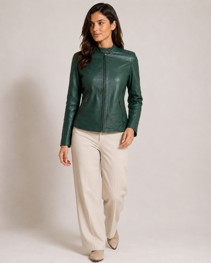 Women’s Slim-Fit Leather Cafe Racer Jacket