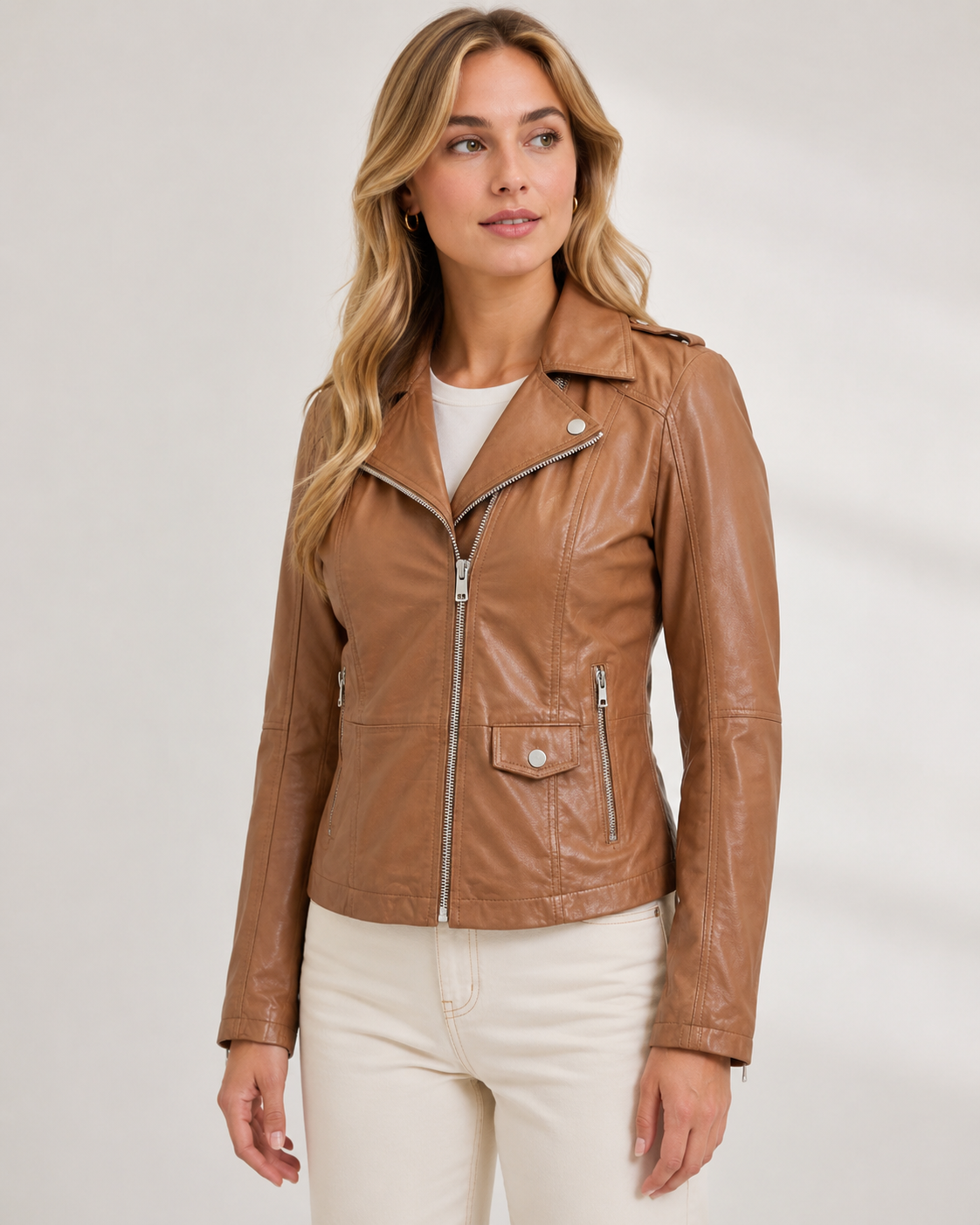Women’s Tailored Faux Leather Moto Jacket