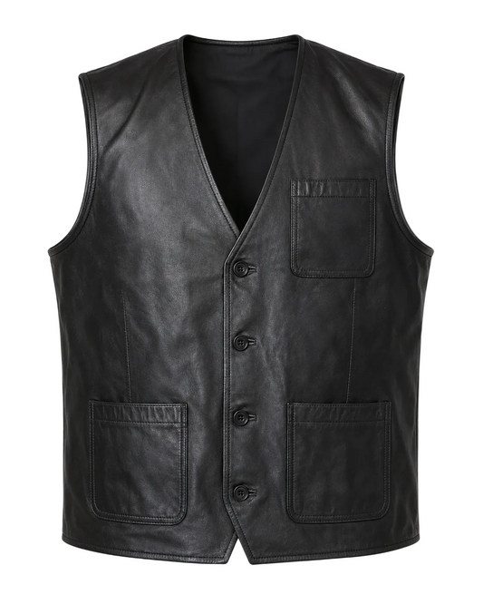 Men’s Sheep Nappa Leather Utility Vest with Patch Pockets