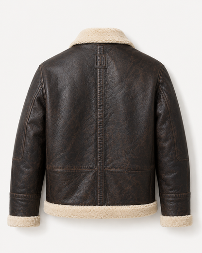 Men’s Leather Aviator Jacket with Faux Fur Collar