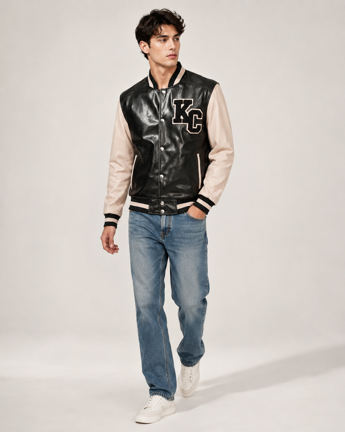 Men’s Sheep Nappa Leather Varsity Jacket with KC Patch