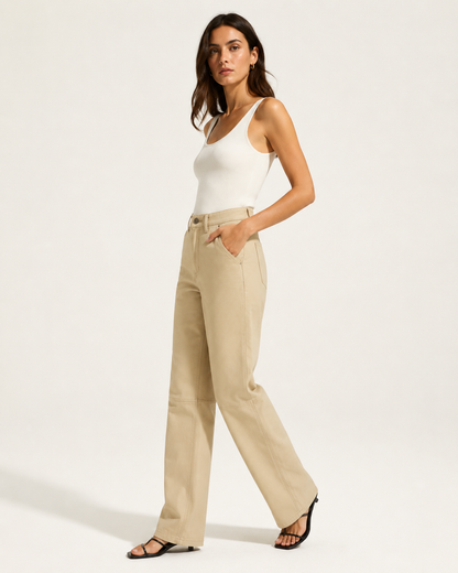 Women’s Leather Straight-Leg Pant with Five-Pocket Styling