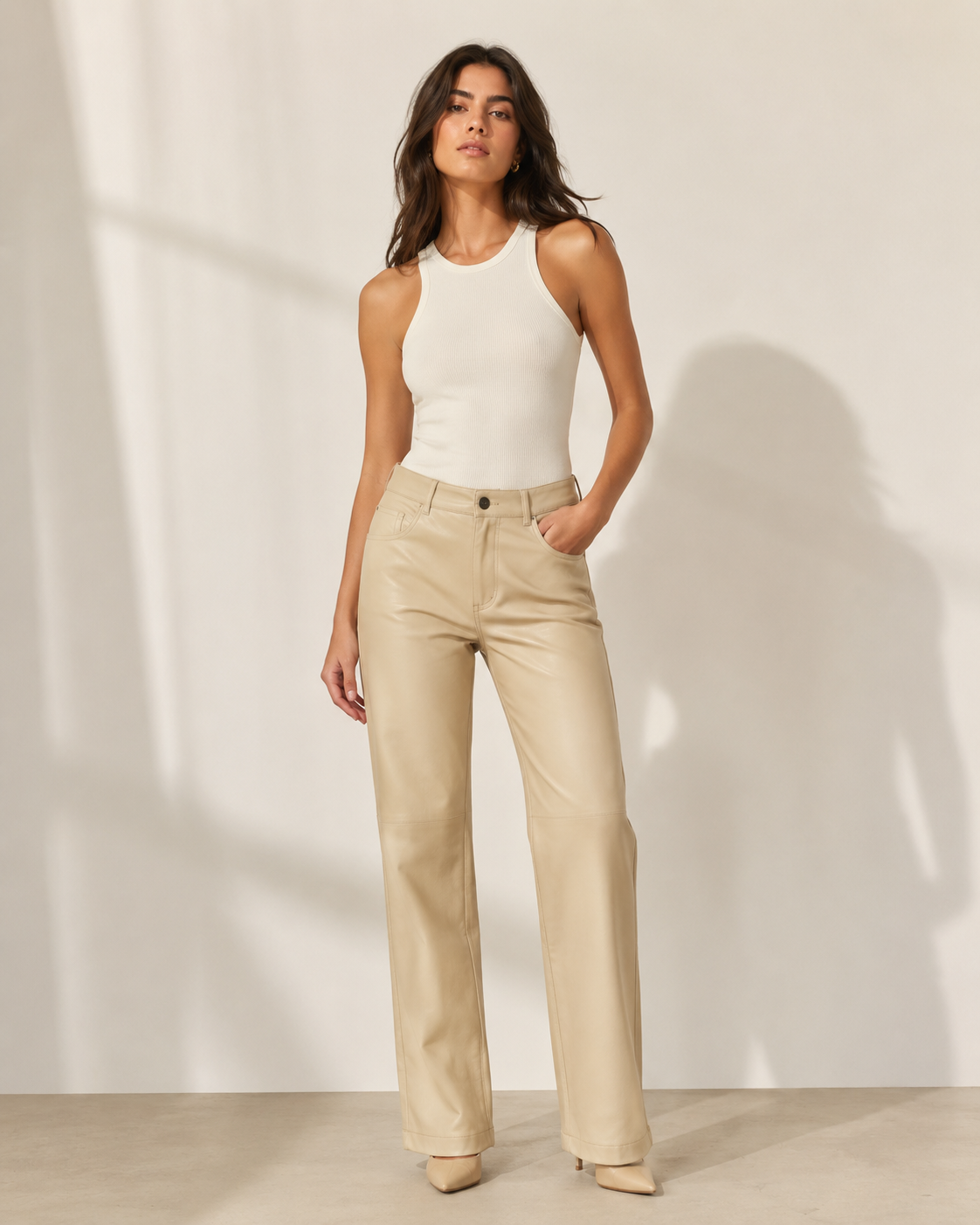 Women’s Leather Straight-Leg Pant with Five-Pocket Styling