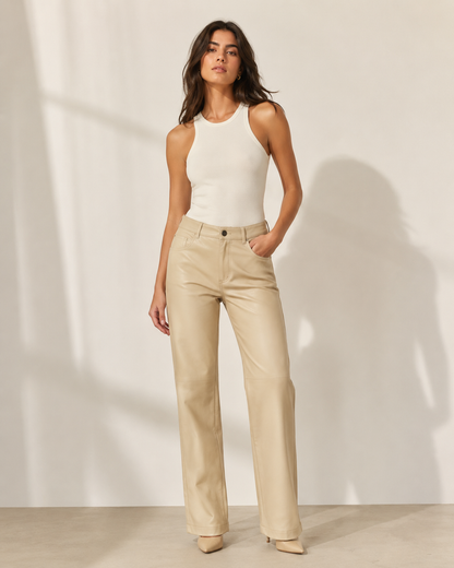 Women’s Leather Straight-Leg Pant with Five-Pocket Styling