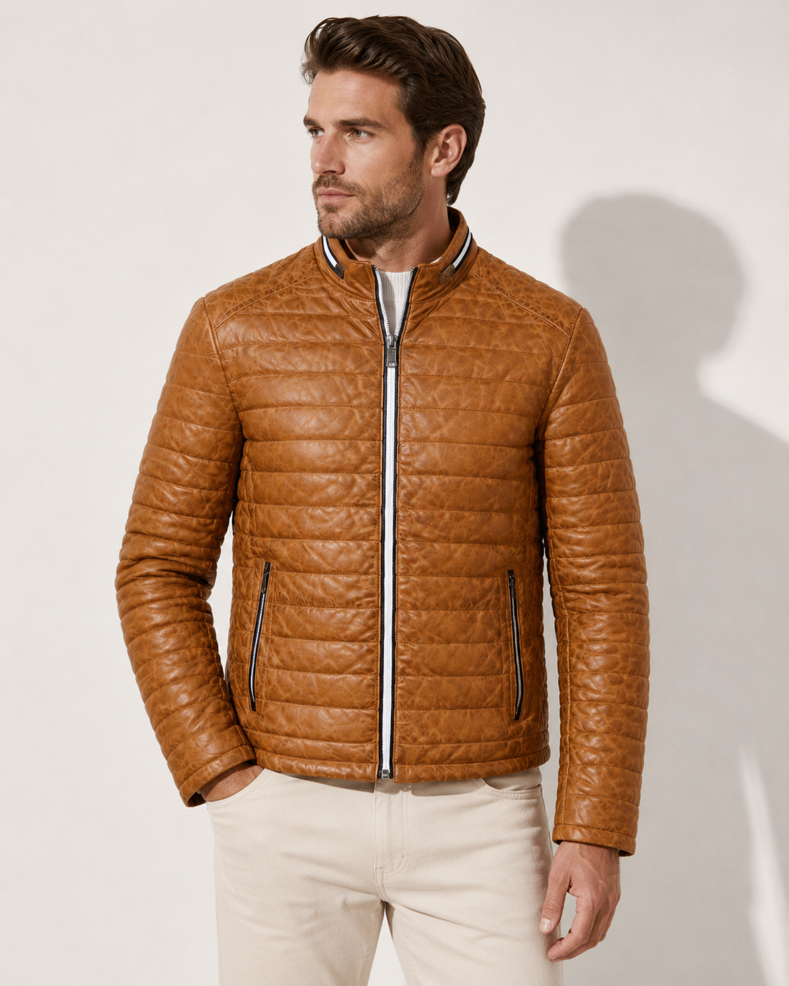 Men’s Brown Quilted Sheep Nappa Leather Jacket