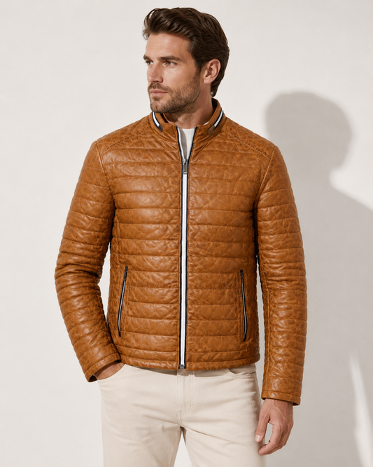 Men’s Brown Quilted Sheep Nappa Leather Jacket