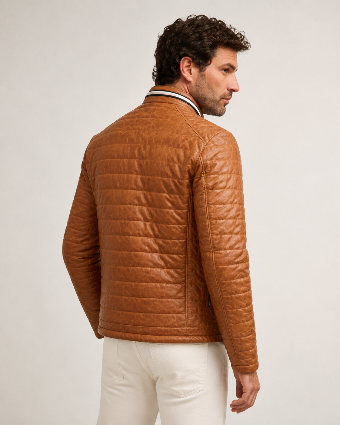 Men’s Brown Quilted Sheep Nappa Leather Jacket