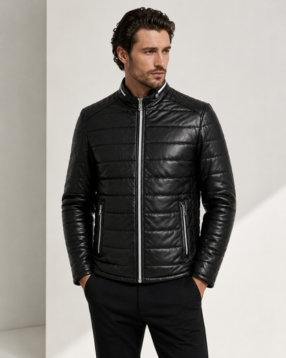 Men’s Black Quilted Sheep Nappa Leather Jacket