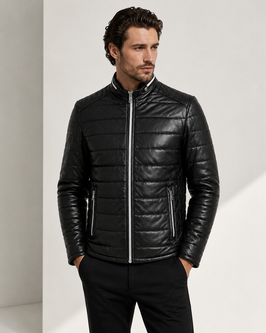 Men’s Black Quilted Sheep Nappa Leather Jacket