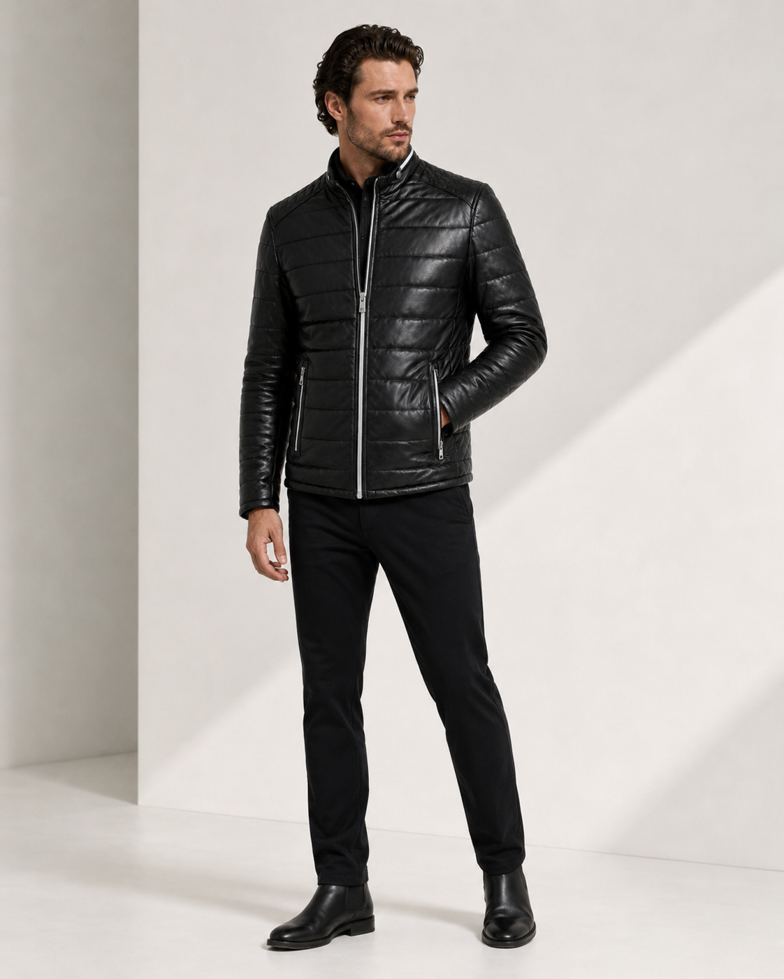 Men’s Black Quilted Sheep Nappa Leather Jacket