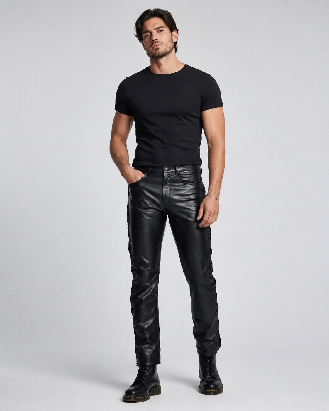 Men’s Cow Leather Lace-Up Trousers