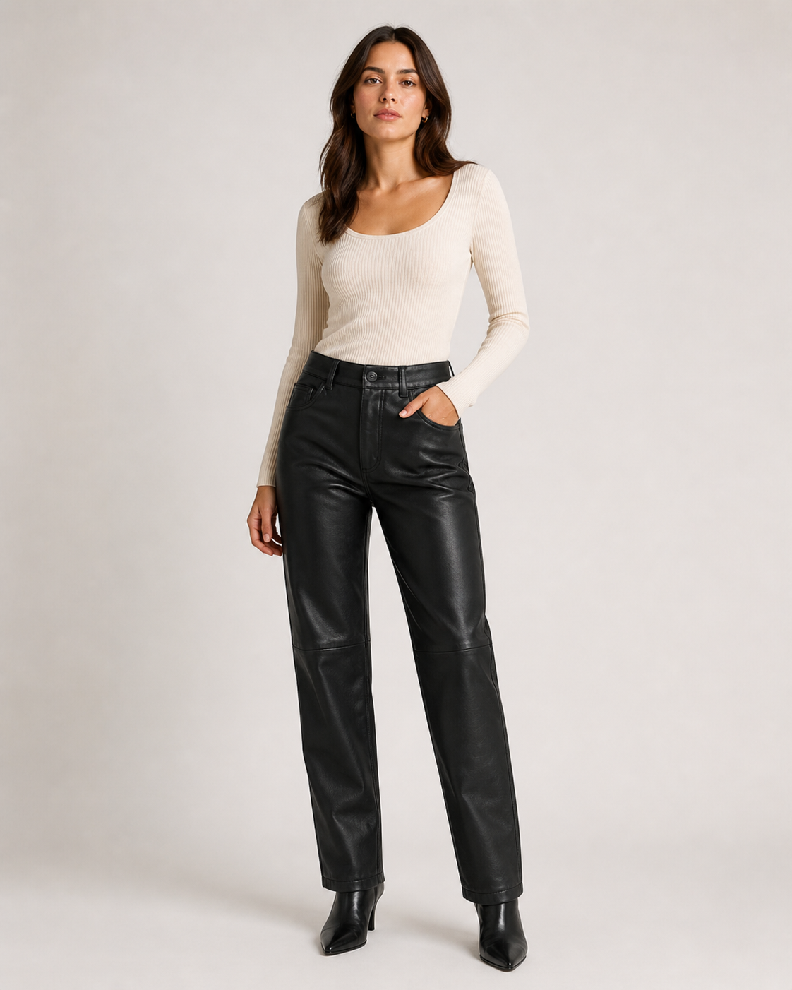 Women’s Leather Straight-Leg Pant with Five-Pocket Styling
