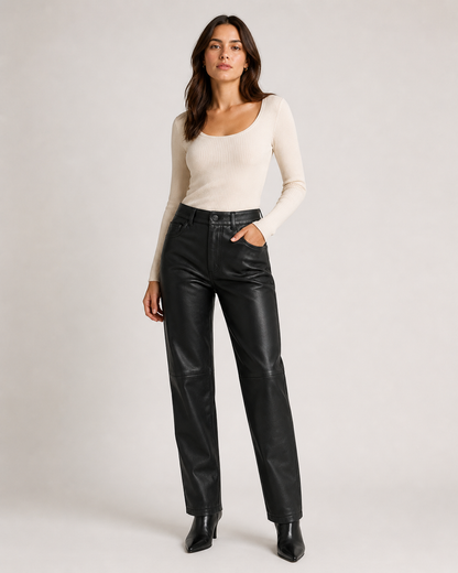 Women’s Leather Straight-Leg Pant with Five-Pocket Styling