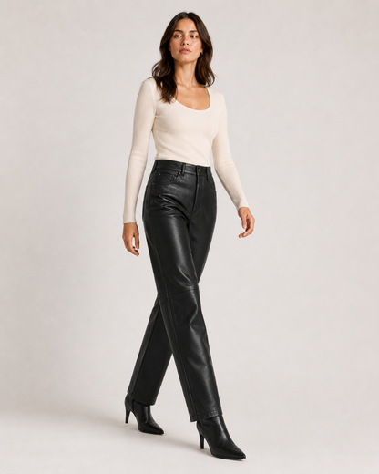 Women’s Leather Straight-Leg Pant with Five-Pocket Styling
