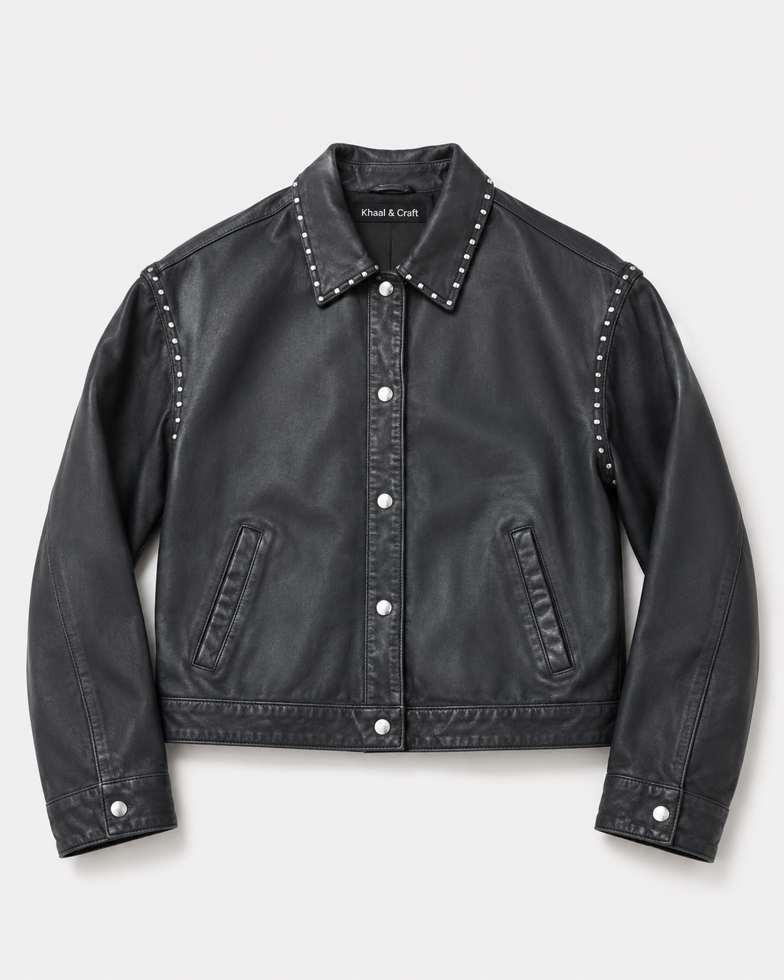 Women’s Black Studded Sheep Nappa Leather Jacket