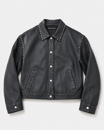 Women’s Black Studded Sheep Nappa Leather Jacket