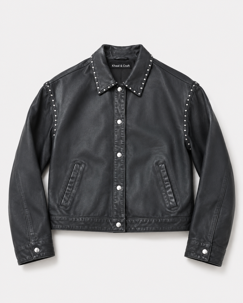 Women's Studded Leather Jacket – Real Sheepskin Nappa Black Jacket with Studs