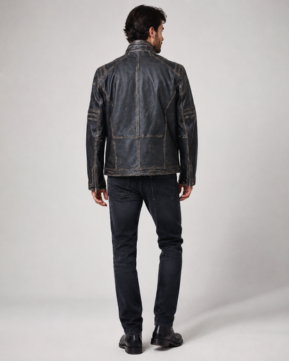 Men’s Distressed Black Leather Biker Jacket