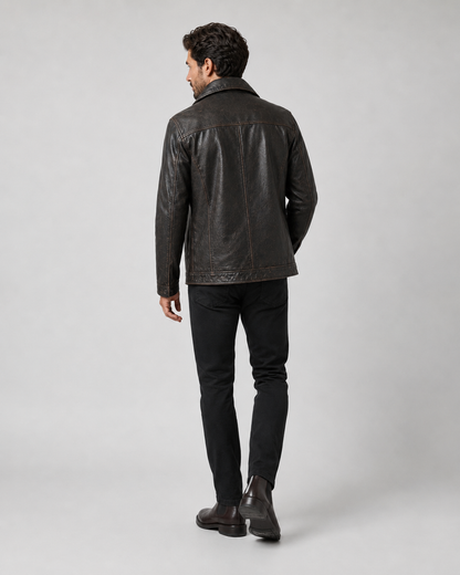 Men’s Distressed Leather Peacoat Jacket